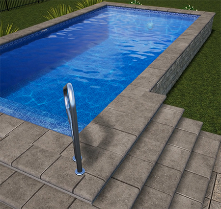 A plunge pool in a fully raised installation in a small yard.