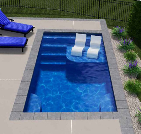 the Entertainer with benches plunge pools is the perfect small patio pool for entertaining