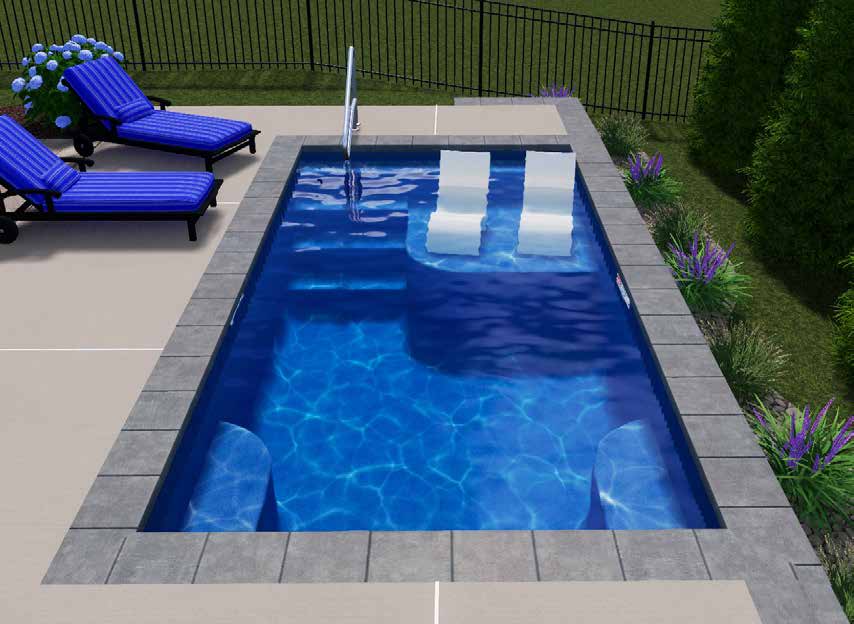 The Entertainer with Benches Plunge plunge pool kit feature side by side stairs, tanning ledge and dual deep end benches. This small pool design has it all!